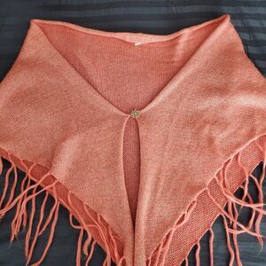 Vintage Energie Pink Silvertone Shall Scarf Wrap Coat with Rhinestone Button